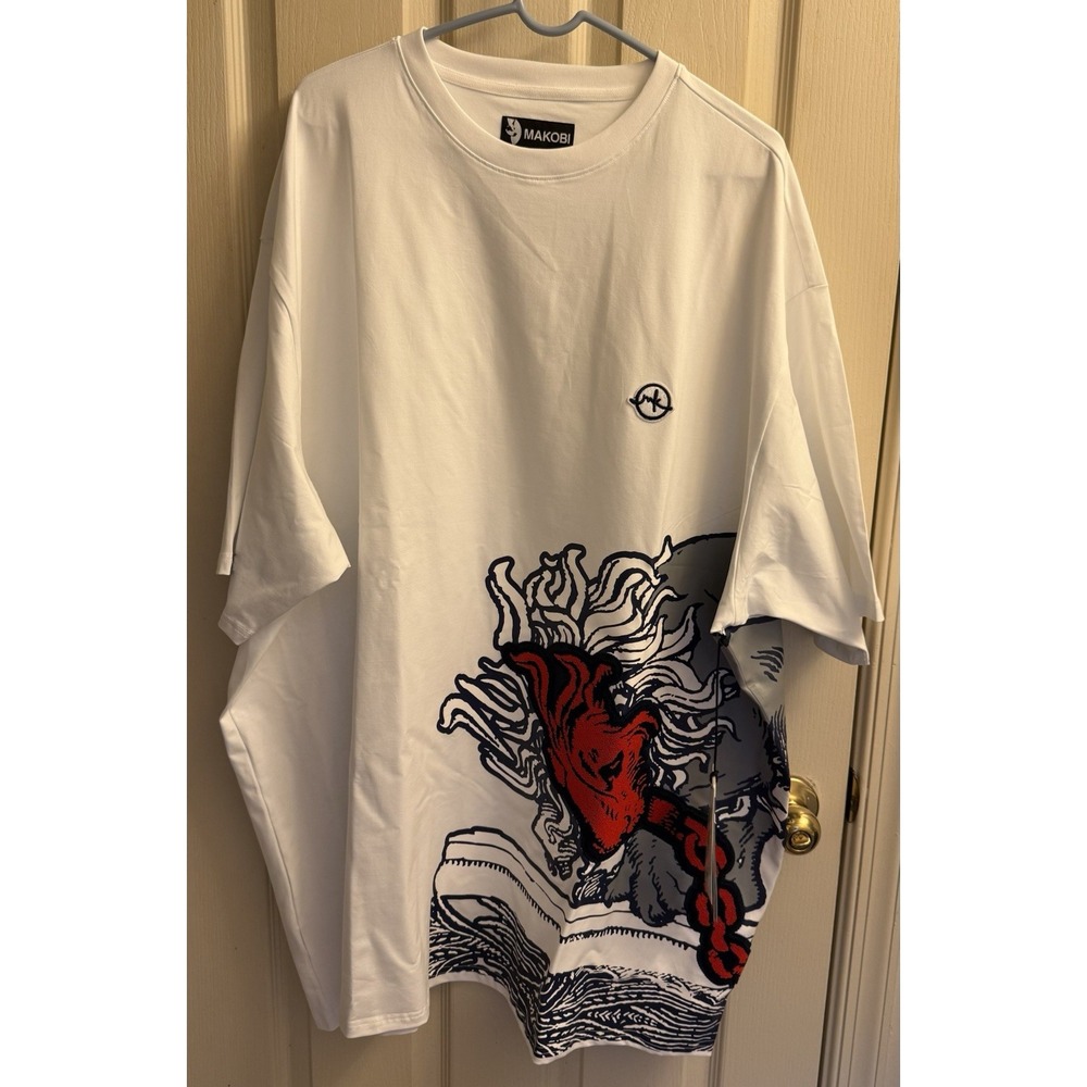 Makobi M396 Verona Lion Men's White Graphic Print Short Sleeve T-Shirt 4XB New
